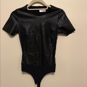 Black Commando Faux Leather One Piece Bodysuit